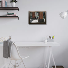 Laden Sie das Bild in den Galerie-Viewer, An original framed artwork of a young woman sitting outside in late afternoon sun reading a book enhances this home office and inspires the home owner.