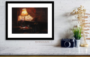 Another example of how you could frame your small horizontal print.  Hang over a shelf with white mat and thin black simple frame.  London Pub is the title of this sold artwork available as fine art prints on aluminum.