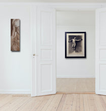 Cargar imagen en el visor de la galería, For lovers of the male body, here you see the nude male torso "Lui" shown to the side of a door in an entryway, step through the door to see a charcoal drawing that is a framed copy of a masterwork drawing by Mariano Fortuny