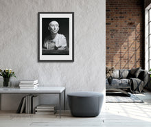 Cargar imagen en el visor de la galería, Niccolò da Uzzano Portrait after Donatello, Banker of the Medici family, Charcoal and Pastel on Gray Paper, 25 x 18 inches (64 x 46 cm), drawing framed and matted hanging on loft apartment wall, art by Kelly Borsheim