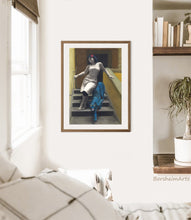 Laden Sie das Bild in den Galerie-Viewer, This artwork could be reframed or frame a print of the woman with the blue panther spirit animal. shown in a boho bedroom decor.