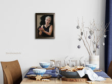 Laden Sie das Bild in den Galerie-Viewer, Reluctant Temptress gives a bit of sass and interest to this dining room niche in a lovely home decor.  Framed art portrait of a woman by artist Kelly Borsheim