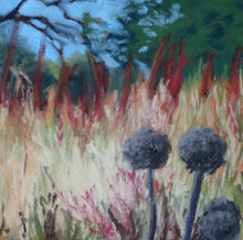 Load image into Gallery viewer, Detail of pastel painting Grasses of Santa Margherita Ligure II Ligurian Landscape Painting Blue Pastel Painting Hiking Ligurian Coast near Portofino Italy
