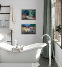 Load image into Gallery viewer, Pair of pastel landscapes are the perfect relaxing colors for this modern bathroom decor Grasses of Santa Margherita Ligure I Ligurian Landscape Painting Blue Pastel Painting Hiking Ligurian Coast near Portofino Italy