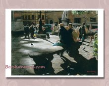 將圖片載入圖庫檢視器 Your print of the charcoal and pastel drawing of Piazza Santo Spirito in Florence, Italy, will have a little more white border around the art than what you see here.  Free shipping for orders over $35 US.