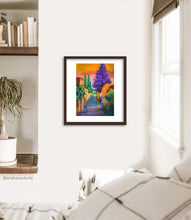 Cargar imagen en el visor de la galería, This boho bedroom scene shows an example of how you could frame the original pastel with white mat and thin brown wood frame.  Art by artist Kelly Borsheim