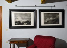 Cargar imagen en el visor de la galería, Savings if you buy BOTH Cinque Terre coastal sea drawings Spotlight original charcoal drawing Black and White Dramatic Storm Clouds Sun Rays Seascape Art Print Cinque Terre Italy Drawing