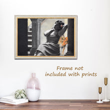 將圖片載入圖庫檢視器 Sample frame idea for drawing Leopard with Woman illustration print Spotted big cat large wall art charcoal pastel drawing safari animal empowered women gift room decor