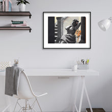 將圖片載入圖庫檢視器 Prints available for smaller sizes such as home offices of Loft apartment looks warm and cozy, as well as intriguing with two portraits of women lost in thought art  "Spotted" Leopard with Woman illustration print Spotted big cat large wall art charcoal pastel drawing safari animal empowered women gift room decor