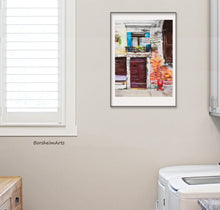 Cargar imagen en el visor de la galería, Hanging laundry from a Venetian home in Italy looks great hung as laundry room decor in any home!  Shown here with white mat and vertical black frame.