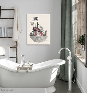 Great waves for your bathroom decor art!  Example of a print of "Venice Shoe" on metal.  No frame needed.  Italy inspired artwork illustration by Dragana Adamov