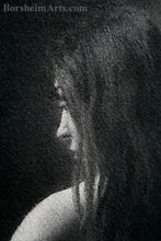 Cargar imagen en el visor de la galería, Detail of face of Valentina Live Model Memories of Venice Nude Woman Model Italy Classic Charcoal Drawing from Live Model Italy
