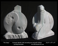將圖片載入圖庫檢視器 Front and back views of Yin Yang Marble Sculpture Erotic Statue Green Gold Veining Marble Sculpture