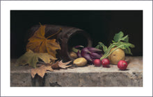 Load image into Gallery viewer, &quot;Artichoke, Radishes, Potatoes, and Leaves&quot; Print on Fine Art Paper with white border for easier framing. Art by artist Kelly Borsheim
