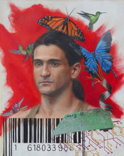 Load image into Gallery viewer, Back to Nature (Must Get) Dazed Man Dreams of Escaping Technology to Fly with Hummingbirds and Butterflies Mixed Media Painting Collaboration 2 Artists
