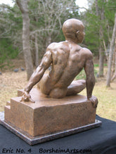 Load image into Gallery viewer, Eric Bronze Male Nude Art Sculpture Seated Thinking Man Muscular Build Statue Reddish Brown Patina
