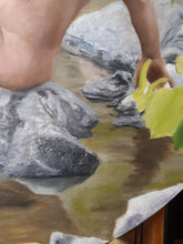 Laden Sie das Bild in den Galerie-Viewer, Rocks Detail Palette Knife Painting Lollipop Painting of Boy Child Innocence Looking Into River Natural In Nature