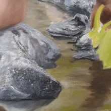 Laden Sie das Bild in den Galerie-Viewer, Rock Texture Detail Palette Knife Painting Lollipop Painting of Boy Child Innocence Looking Into River Natural In Nature