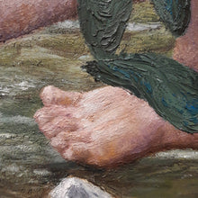 Laden Sie das Bild in den Galerie-Viewer, Foot Leaves Detail Detail Palette Knife Painting Lollipop Painting of Boy Child Innocence Looking Into River Natural In Nature