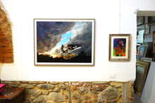 Cargar imagen en el visor de la galería, New Year's Eve 75 x 100 cm (30 x 40 inches) Oil on Canvas, including metallic paint in the sunset  New Year's Eve Sunset and Divorce Therapy Art Painting Foto in the wind at sunset on Exhibit in Tuscany Italy
