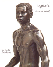 Load image into Gallery viewer, Detail Reginald Walking Man Bronze Statue African American Sculpture Black Patina Standing Figure Art
