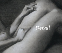 將圖片載入圖庫檢視器 Details of nude woman hands on thighs charcoal drawing original art from live model