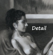 將圖片載入圖庫檢視器 Details of nude woman daydreaming charcoal drawing original art from live model