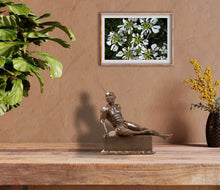 將圖片載入圖庫檢視器 Sample room for size comparison Eric Bronze Male Nude Art Sculpture Seated Thinking Man Muscular Build Statue Chocolate Patina