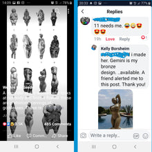 Load image into Gallery viewer, Funny...someone downloaded an image of Borsheim&#39;s voluptuous Gemini sculpture and included the image in a collection of ancient sculptures of women or goddesses.  The image was posted on Facebook page for We Are the Seeds and a man was one of the commenters who fell in love or lust with the contemporary sculpture.
