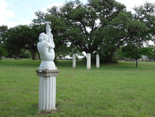 Load image into Gallery viewer, On exhibit in Sculpture Garden in Boerne Texas Garden Statue Gymnast Pike Position on Four Headed Turtle Fantasy Figure Statue Marble