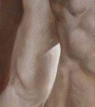Cargar imagen en el visor de la galería, Detail of monochromatic sepia male torso with arm, oil painting of Lui (Him) by Kelly Borsheim