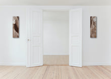 Cargar imagen en el visor de la galería, Entryway art graces either side of a doorway, in calming sepia tones, a male torso and a female torso pair of nude paintings by Kelly Borsheim