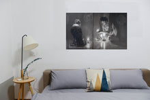 Laden Sie das Bild in den Galerie-Viewer, Luminosity Diptych Painting Man Woman Candles Celtic Symbols Monochromatic  Diptych Painting displayed together over the bed in bedroom peaceful meditation prayer place