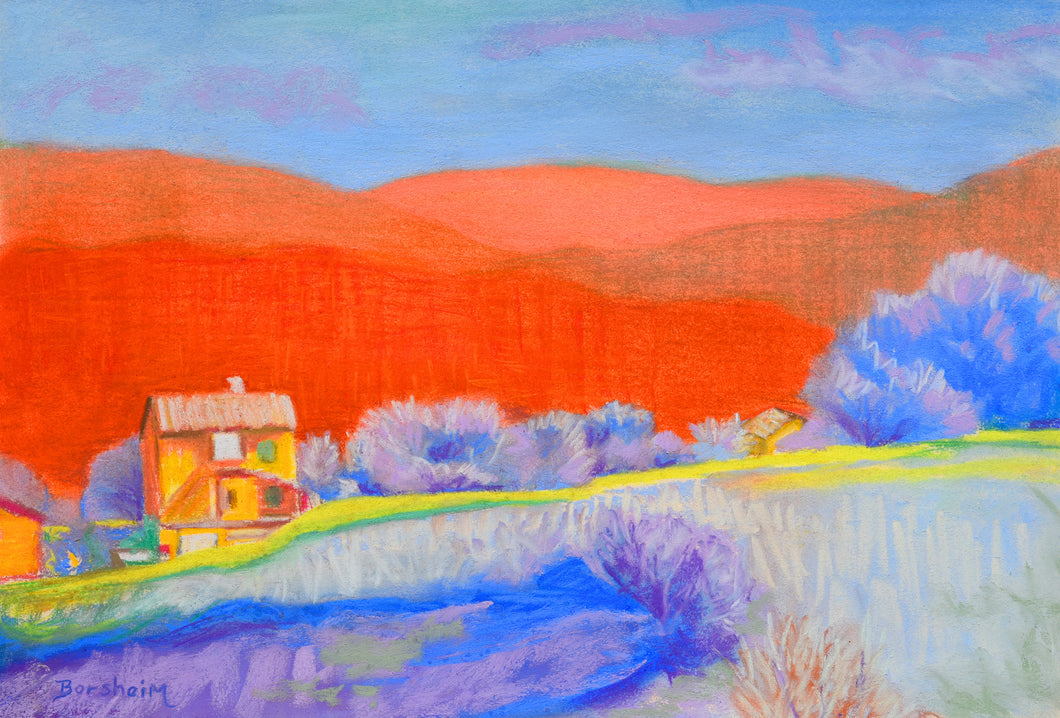 Orange Tuscan Hills pastel painting original for sale