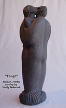 將圖片載入圖庫檢視器 Tango a 2-foot tall stone carving in Alaskan marble of a closely dancing couple.  As he embraces her, she nibbles on his ear.  The figures are modern, abstracted or better, designed with minalist features and intertwined fingers.  A romantic sculpture, carved by Ukrainian-American artist and sculptor Vasily Fedorouk.  Vertical, standing figures.