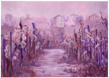 Load image into Gallery viewer, Vineyard in Fog Montecarlo Tuscany an original oil painting by artist Kelly Borsheim
