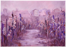 Cargar imagen en el visor de la galería, Vineyard in Fog Montecarlo Tuscany an original oil painting by artist Kelly Borsheim