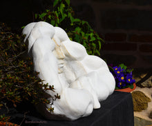Load image into Gallery viewer, Almost profile view Serenity Marble sculpture portrait of a serene woman with flowing locks of wavy hair marble art
