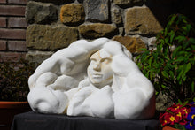 Load image into Gallery viewer, Marble sculpture portrait of a serene woman with flowing locks of wavy hair Serenity marble art