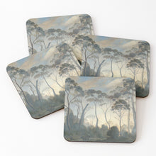 Load image into Gallery viewer, coasters set of 4 - BorsheimArts on Redbubble. Tasmania in the Clouds on clothing and home decor items by artist Kelly Borsheim