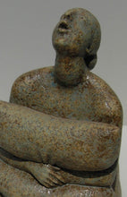 將圖片載入圖庫檢視器 Detail of face looking up with mouth open in "Pillow" This is a great example of my late friend and mentor Vasily's voice in his art.  He often depicted people looking towards the heavens.  He was very spiritual in that way, and yet playful in his compositions.  This very affordable ceramic figure squeezes a pillow while looking up.  What do you imagine she is asking?