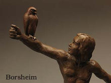 Load image into Gallery viewer, Detail Man Hawk Warrior Spirit Man and Hawk Bird Vertical Flight Statue Flying and Nature Bronze Sculpture
