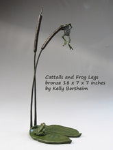 Charger l'image dans la galerie, tabletop aquatic bronze sculpture, Cattails and Frog Legs