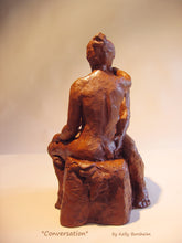 將圖片載入圖庫檢視器 View of the woman's back.  Her hair is in a loose bun, not draped over her anatomy. Conversation, a ceramic sculpture of a man and woman having a heart to heart discussion. Great romantic gift of original art