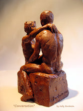 將圖片載入圖庫檢視器 This view of the couple in terracotta shows the man's back, as well as the artist's signature Borsheim at the base.  Conversation, ceramic garden sculpture