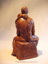 將圖片載入圖庫檢視器 view of the husband's back with the wife's hand draped over his left shoulder.  Artist Borsheim signed the terra-cotta sculpture at the base or bottom.  Conversation, romantic gift art idea.