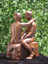 將圖片載入圖庫檢視器 better view of man's left side and he speaks with his partner, ceramic sculpture set against the trees.