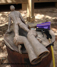 將圖片載入圖庫檢視器 creating the bronze patina for Against the Dying of the Light - Rage Rage bronze sculpture, cleaned / sandblasted bronze before adding color with the torch to the metal