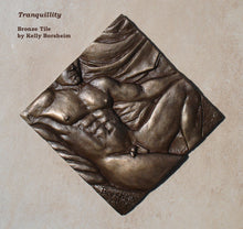 將圖片載入圖庫檢視器 Tranquility Nude Man Torso reclining against draped fabric modeled in clay for a Bronze Tile Diamond Shape