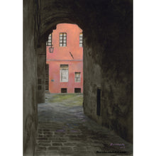 Load image into Gallery viewer, Coral Corridor Siena Italy Europe Architecture Stone Buildings Original Drawing Pastel Charcoal